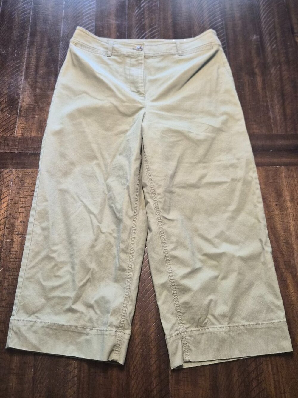 Talbots Womens Size 10P Green Wide Leg Crop Chino Pants Classic Preppy G345